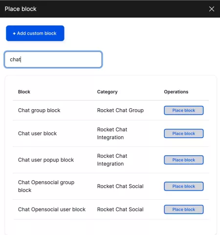 Rocket Chat module blocks